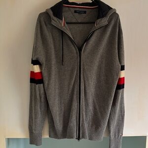 Tommy Hilfiger Gray Zip-Up Sweater with Red and Black Accents